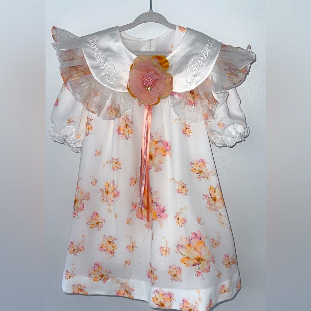 Floral White Dress with Pink and Orange Accents